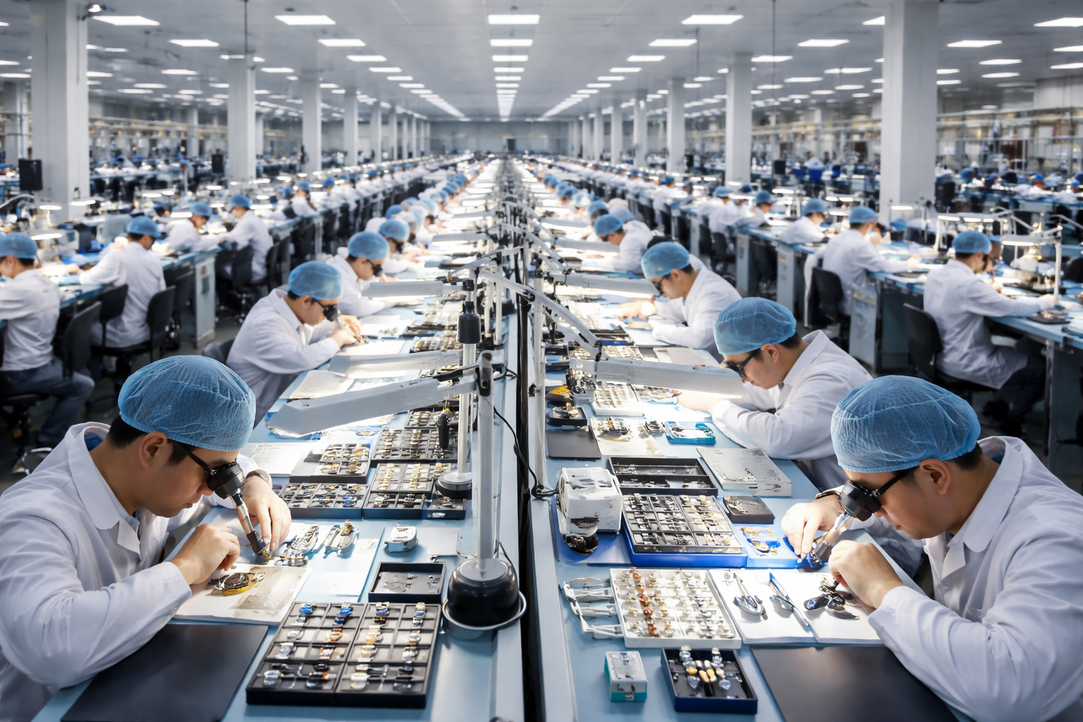 Overview of watch manufacturing workshop and production environment