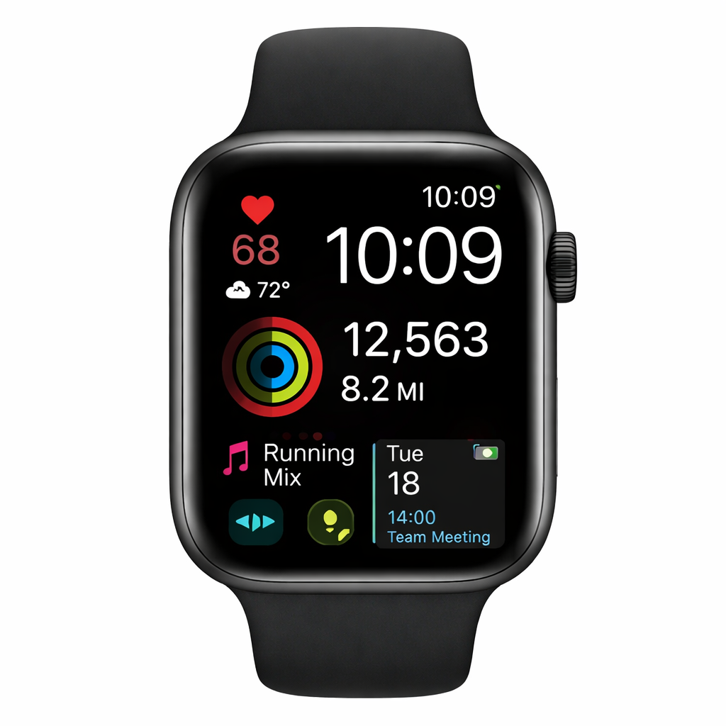 Smartwatch display showing user interface and features